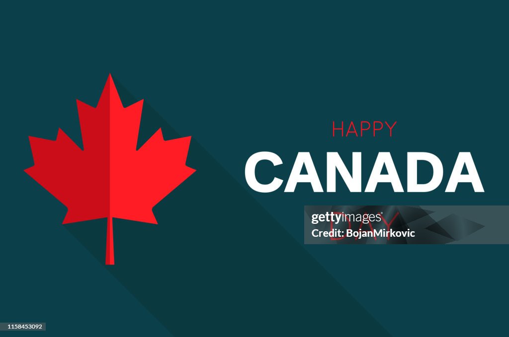 Happy Canada Day card with red maple leaf. Vector illustration.