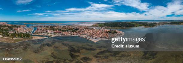 village of gruissan in france from the air - aude imagens e fotografias de stock