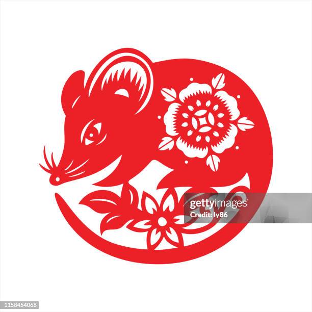 rat papercut, year of the rat, 2020, happy new year, chinese new year - year of the rat stock illustrations