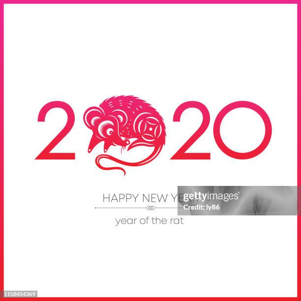 rat papercut, year of the rat, 2020, happy new year, chinese new year - year of the rat stock illustrations
