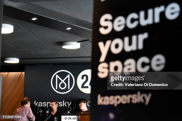 Todd Miller and Stephen Slater of "Apollo 11" attend M24 pop up radio at Kaspersky Lounge during Starmus V: A Giant Leap, sponsored by Kaspersky at...