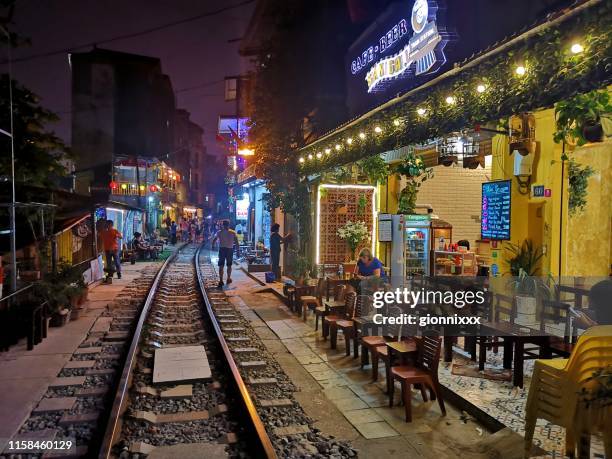 railway track in hanoi, vietnam - hanoi bar stock pictures, royalty-free photos & images