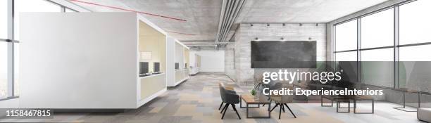 contemporary open plan office interior - concrete couch stock pictures, royalty-free photos & images