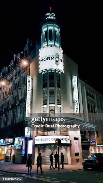 prince of wales theatre, a west end theatre in coventry street, near leicester square in london, at night. london, uk - westend stock pictures, royalty-free photos & images