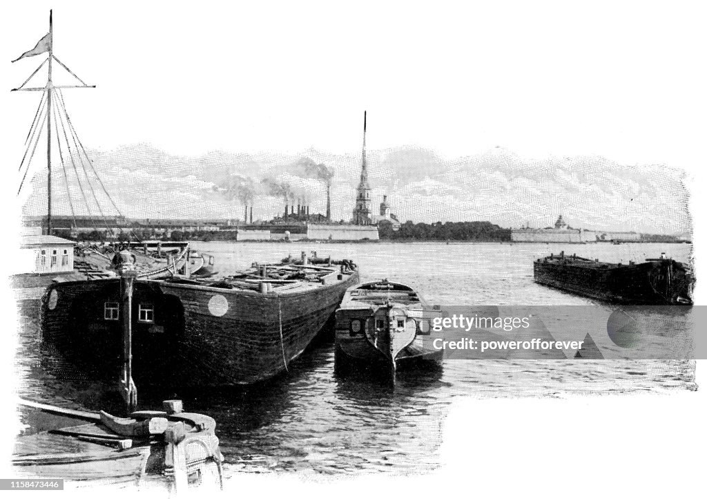Saints Peter and Paul Cathedral Across the Neva River in Saint Petersburg, Russia - Russian Empire 19th Century