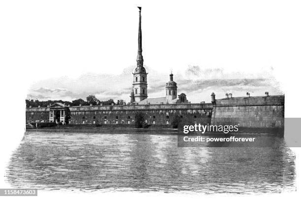 illustrations, cliparts, dessins animés et icônes de cathédrale saints-pierre-et-paul à saint-pétersbourg, russie - empire russe 19ème siècle - orthodoxie russe