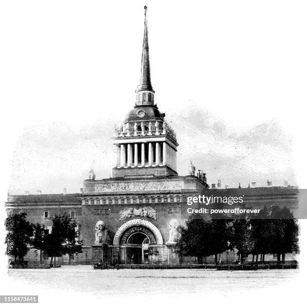 admiralty building in saint petersburg, russia - russian empire 19th century - russian navy stock illustrations