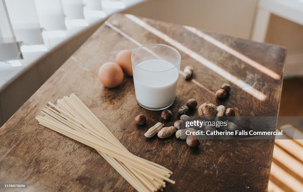 Eggs, Pasta, Nuts and Milk