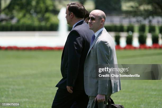 Stephen Miller, senior advisor to U.S. President Donald Trump, leaves the White House for the G20 summit June 26, 2019 in Washington, DC. While...