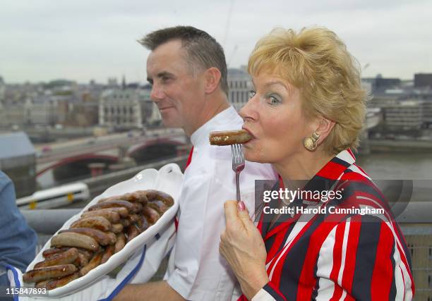 Gary Rhodes and Christine Hamilton during Kick Off of the British Sausage Week 2006 with a "Bank"! at Bankside Lofts in London, Great Britain.