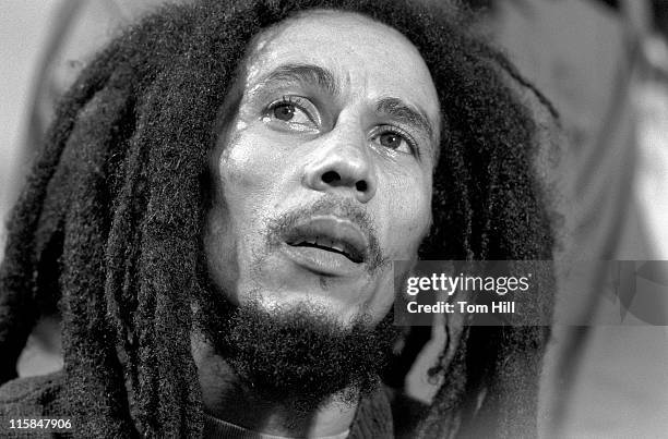 Reggae singer-guitarist Bob Marley is interviewed after performing at The Fabulous Fox Theater on November 12, 1979 in Atlanta, Georgia.