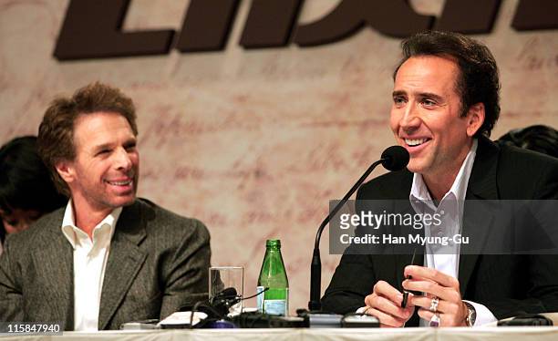 Jerry Bruckheimer, producer, and Nicolas Cage during "National Treasure" Seoul Press Conference at Seoul Shilla Hotel in Seoul, South, South Korea.