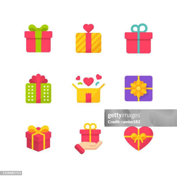 禮品平面圖標。圖元完美。適用于移動和 web。包含諸如禮物,禮物,生日,愛,友誼,慶祝,絲帶,禮品盒,派對等圖示。 - 禮物盒 幅插畫檔、美工圖案、卡通及圖標