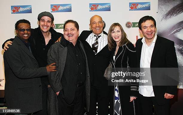 Max von Thun, Juergen Tarrach, Heiner Lauterbach, Gesine Cukrowski and Rainer Matsutani attends the Wir Lieben Kino Directors Cut photocall and press...