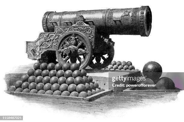 tsar cannon in moscow, russia - russian empire 19th century - artillery stock illustrations