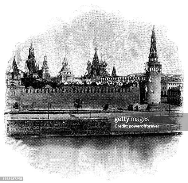 the kremlin on fire after napoleon’s invasion in moscow, russia - russian empire 19th century - kremlin stock illustrations