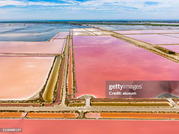 aigues-mortes salzwiesen und wohnungen camargue frankreich - salt flats stock-fotos und bilder