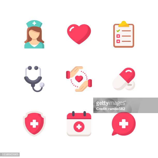 gesundheits- und medizin-flach-icons. pixel perfekt. für mobile und web. enthält symbole wie gesundheitswesen, medizin, arzt, krankenhaus, herz, krankenschwester. - herz ekg hand stock-grafiken, -clipart, -cartoons und -symbole