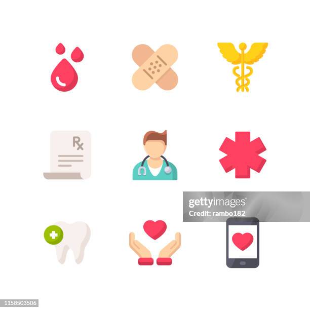 healthcare and medicine flat icons. pixel perfect. for mobile and web. contains such icons as healthcare, medicine, doctor, hospital, blood donation, doctor, tooth. - medical test kit stock illustrations