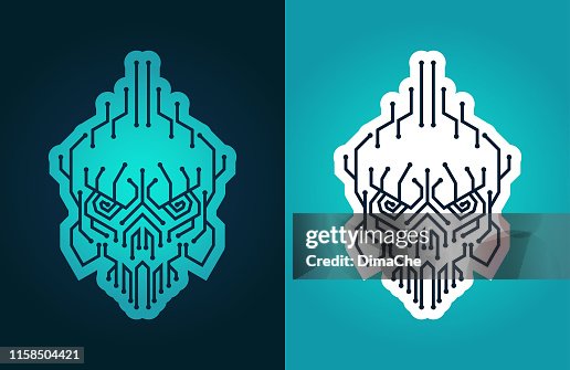 Cyber Punk Skull Stylized Symbol Of Cyber Piracy Hacker Cracker Virus ...