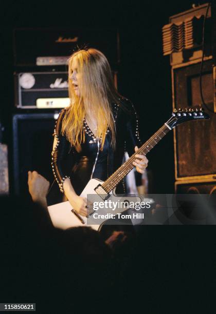 Guitarist Lita Ford of The Runaways With Joan Jett performs at Atlanta Municipal Auditorium on February 25, 1978 in Atlanta, Georgia.