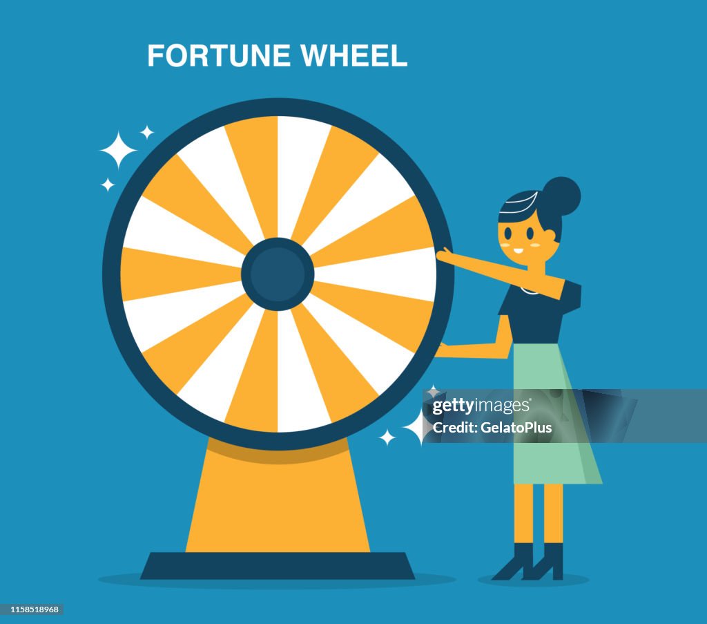 Businesswoman with fortune wheel for gambling