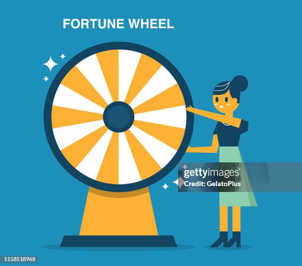 businesswoman with fortune wheel for gambling - spin to win stock illustrations