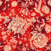 Red seamless floral pattern. Flowers wallpaper, nature provence style. Wallaper with peonies