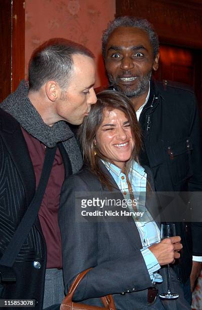 Tracey Emin, David Furnish and Eric Wright during Tracey Emin Longchamp Bag Launch at 33 Portland Place in London, Great Britain.