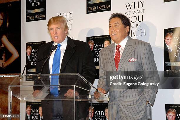 Donald Trump and Robert Kiyosaki during Donald Trump and Robert Kiyosaki Host a Press Briefing to Launch Their New Book "Why We Want You To Be Rich"...