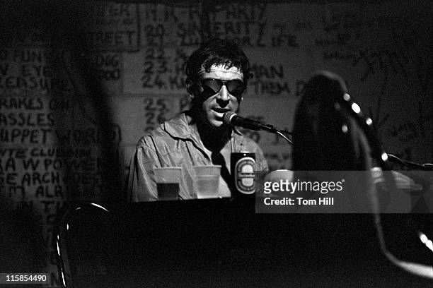Welsh musician and founding member of the Velvet Underground, John Cale performs at the 688 Club on August 22, 1981 in Atlanta, Georgia.