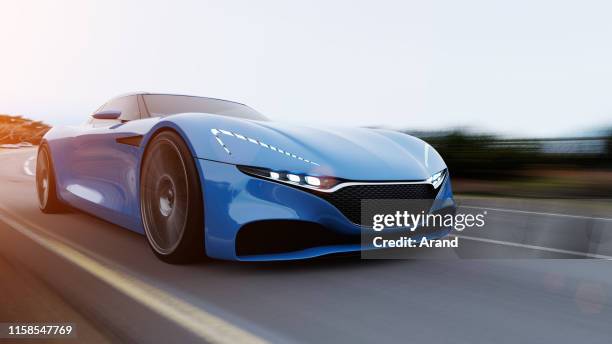 coche de conducción en una carretera - concept car fotografías e imágenes de stock