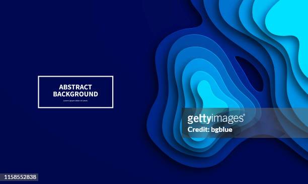 paper cut background. blue abstract wave shapes - trendy 3d design - tier stock illustrations