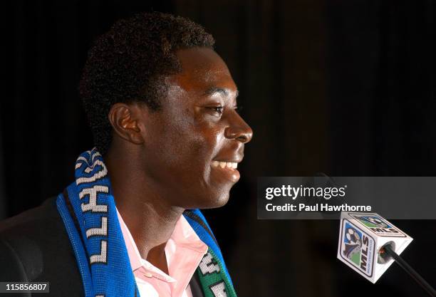 Year old Freddy Adu speaks during a news conference announcing his multi year deal with Major league Soccer at Madison Square Garden in New York City...