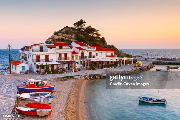 picturesque kokkari village on samos island, greece. - samos bildbanksfoton och bilder