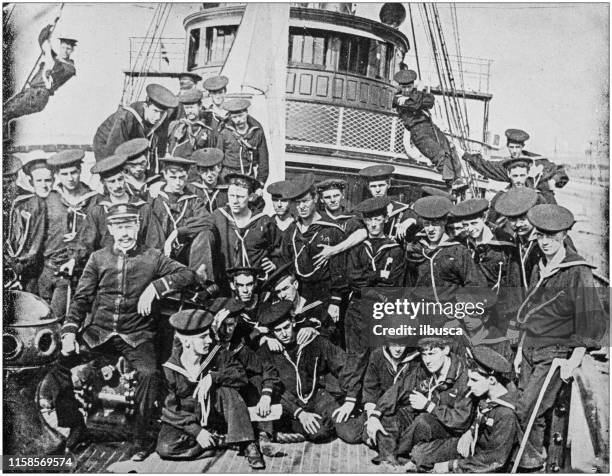 stockillustraties, clipart, cartoons en iconen met us army zwart-wit foto's: new york naval reserves op de "olivette" - marine reserve