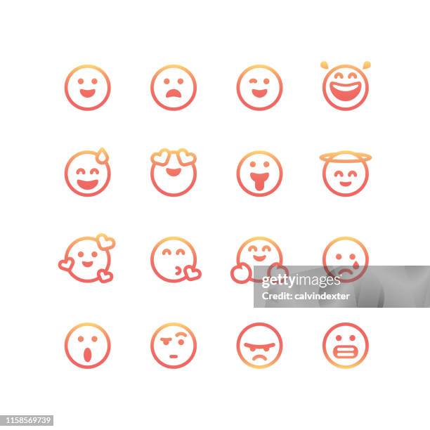 emoticons essential color gradient line art collection - sweating icon stock illustrations