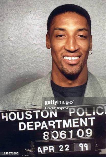 In this handout, American basketball player Scottie Pippen in a mug shot following his arrest for driving under the influence, Houston, US, 22nd...