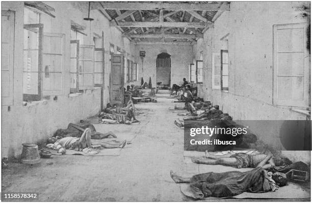 us army black and white photos: hospital, philippines - patient history stock illustrations