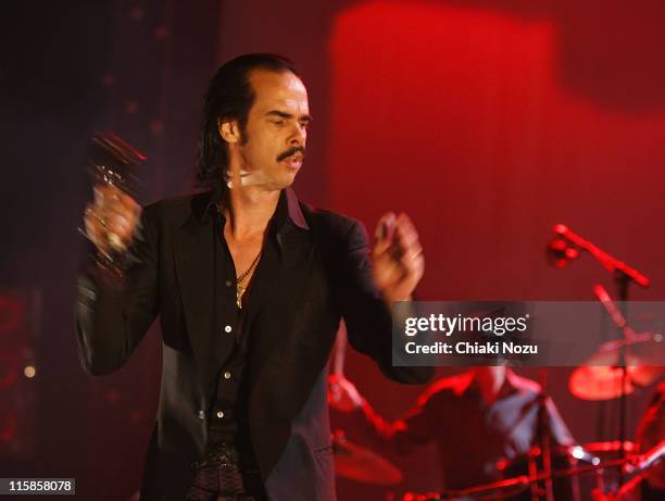 Musician Nick Cave of Nick Cave and The Bad Seeds performs May 7, 2008 at the Hammersmith Apollo in London, England.