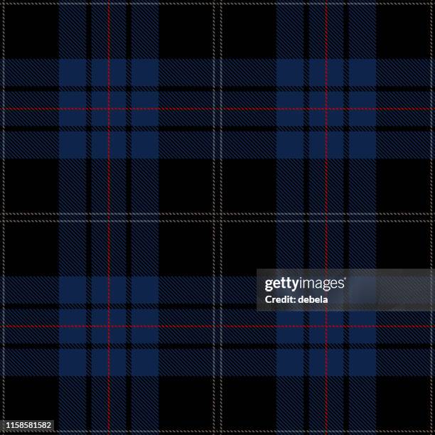 stockillustraties, clipart, cartoons en iconen met zwart en blauw schotse tartan plaid textiel patroon - scottish tweed