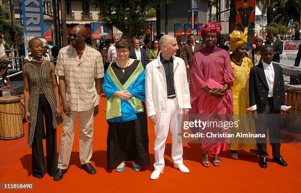 Michel Ocelot, director, Manu Di Bango and guests during 2005 Cannes Film Festival - "Kirikou et le fétiche égaré" - Photocall at Palais De Festival...