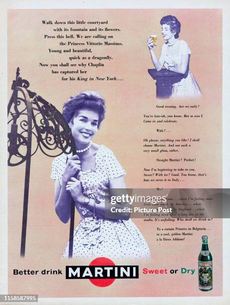 English actress Dawn Addams features in an advertisement for Martini vermouth. Original Publication: Picture Post Ad - Vol 73 No 11 P 13 - pub. 17th...