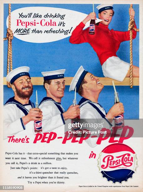 Advertisement for Pepsi-Cola with the caption 'There's PEP-PEP-PEP in Pepsi-Cola'. Original Publication: Picture Post Ad - Vol 71 No 7 P Back Cover -...