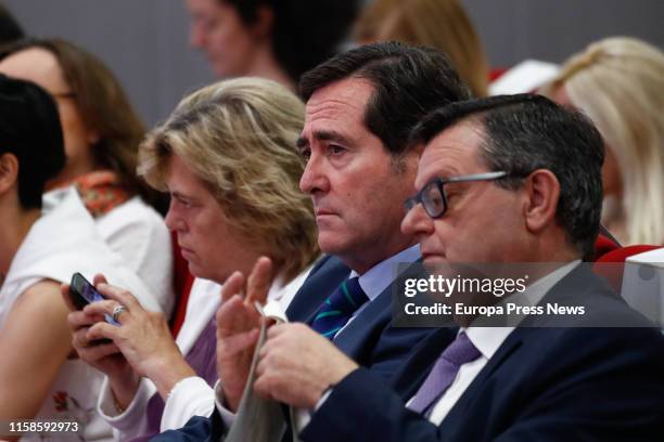 The president of the CEOE Patronal, Antonio Garamendi , is seen during the act organised by ‘Inserta Empleo’ in the Once Foundation Auditorium called...