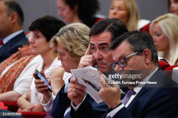 The president of the CEOE Patronal, Antonio Garamendi , is seen during the act organised by ‘Inserta Empleo’ in the Once Foundation Auditorium called...