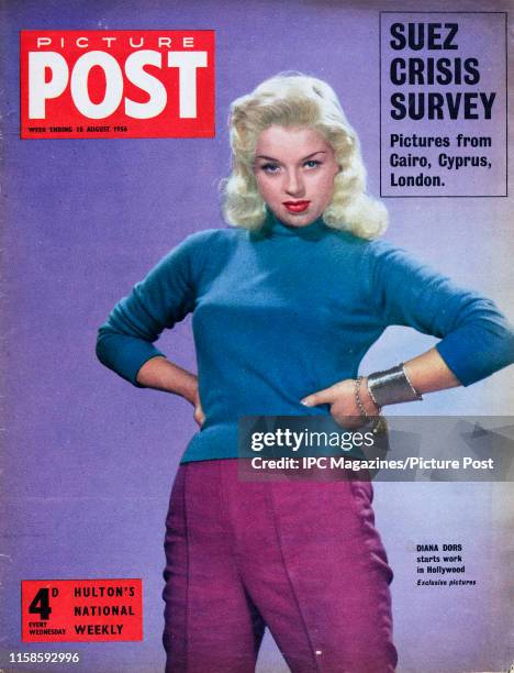 English film actress Diana Dors is featured for the cover of Picture Post magazine. Original Publication: Picture Post Cover - Vol 72 No 7 - pub....