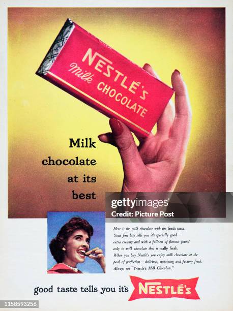 Advertisement for Nestle Milk Chocolate with the caption 'Milk chocolate at its best'. Original Publication: Picture Post Ad - Vol 69 No 07 P 17 -...