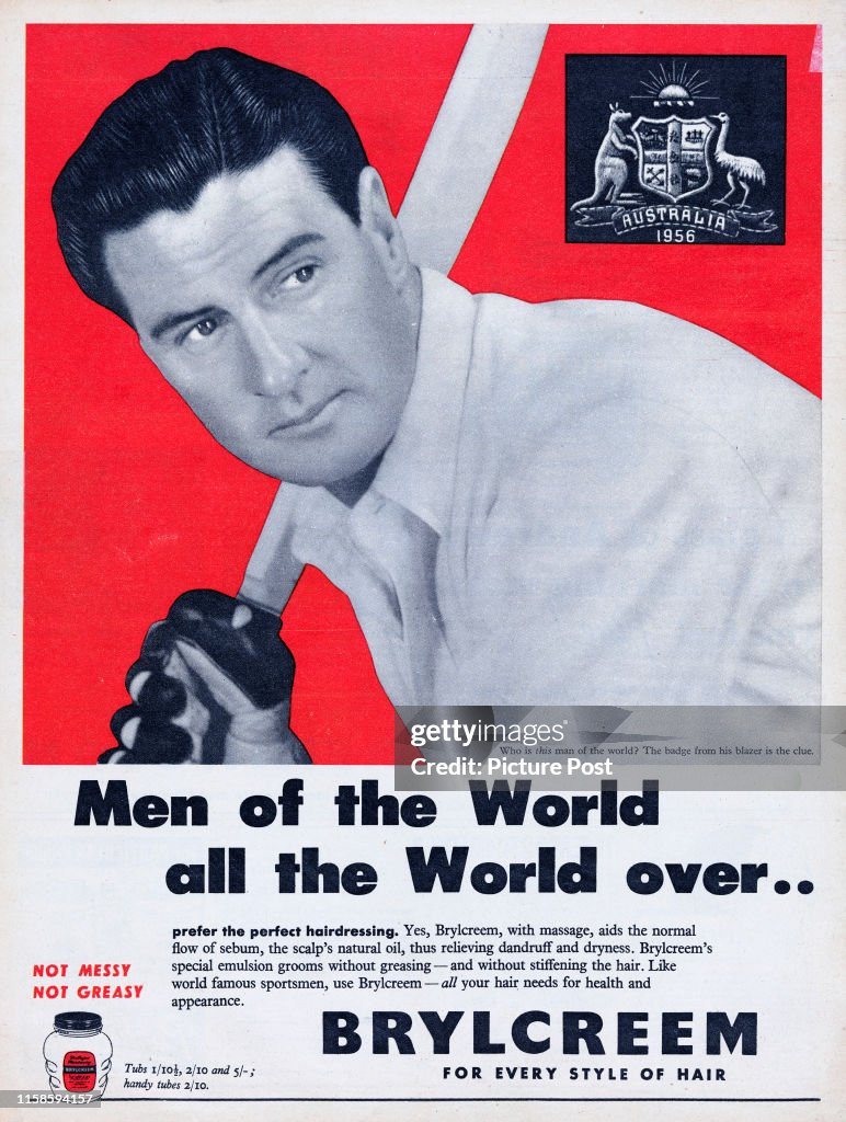 Advertisement for Brylcreem featuring Australian test cricketer Keith...  News Photo - Getty Images