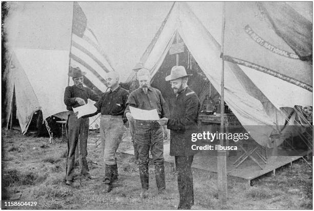 us army black and white photos: reading orders, camp cuba libre, jacksonville - cuba libre stock illustrations